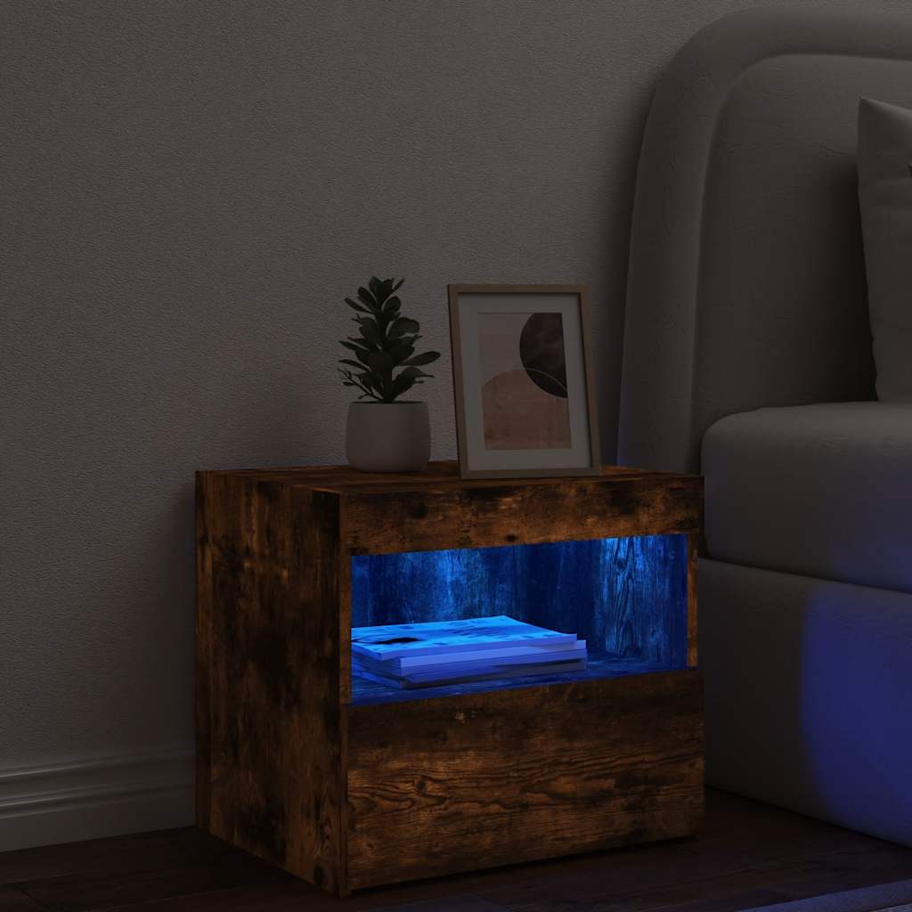 Nachttisch mit LED-Leuchten Räuchereiche 50x40x45 cm